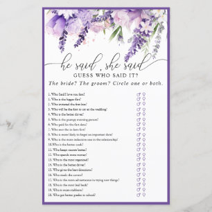 Elegantes Lavender Purple Flowers Brautparty Game