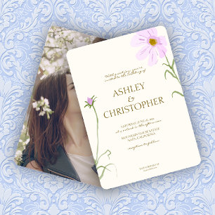 Elegantes Lavender Spring Wildblume Foto Hochzeit Einladung