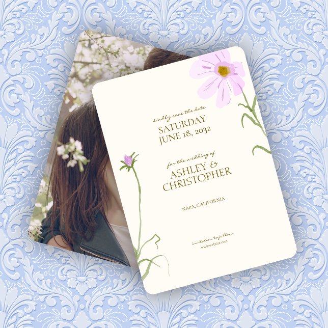 Elegantes Lavender Spring Wildblume Wedding Foto Save The Date (Von Creator hochgeladen)