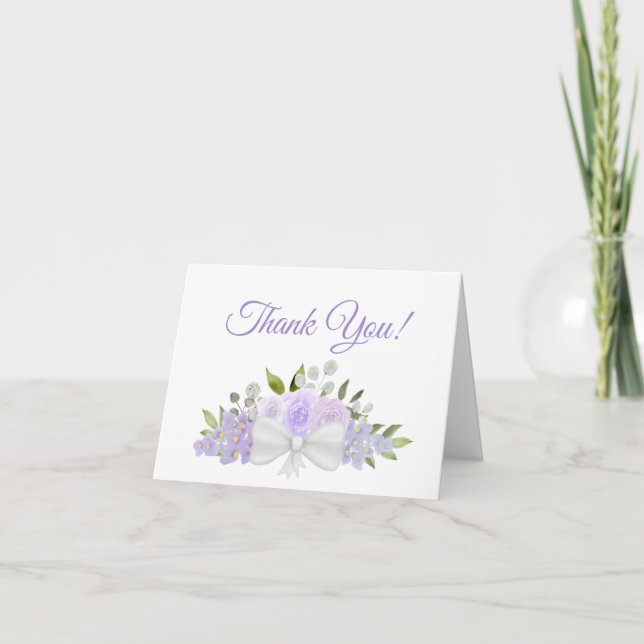 Elegantes Lavender Watercolor Floral Wedding Foto Dankeskarte (Vorderseite)