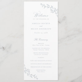 Elegantes Leaf Branch Dusty Blue Wedding Programm