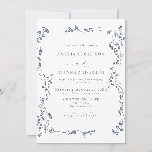 Elegantes Leaf Classic Hochzeitsempfang Einladung (Vorderseite)