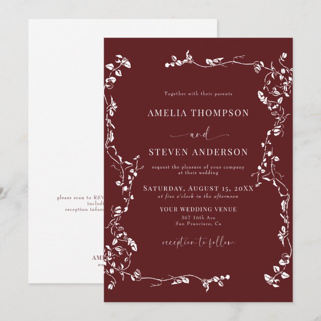 Elegantes Leaf Classic Hochzeitsempfang Einladung (Vorne/Hinten)