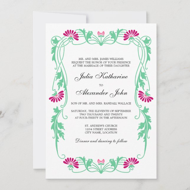 Elegantes Leaf Florals und Wirbel Hochzeiten Einladung (Vorderseite)