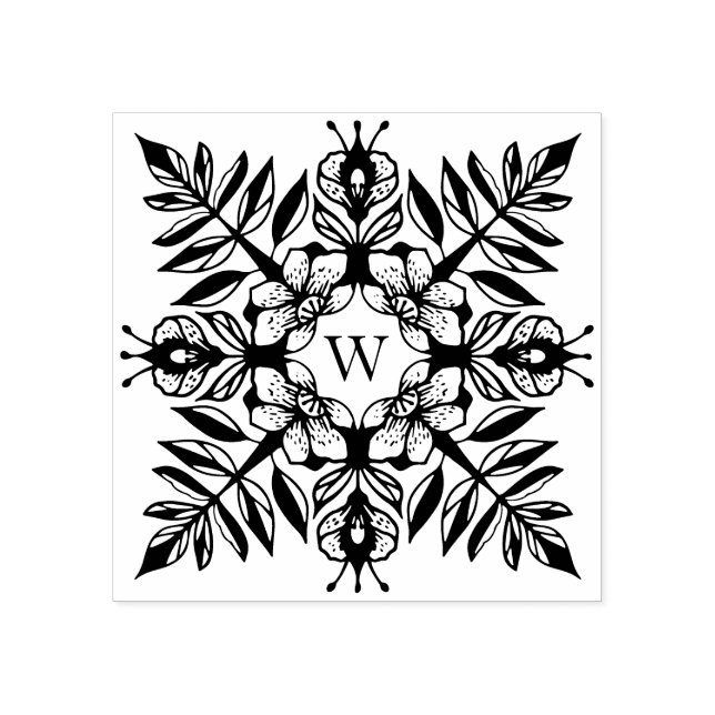 Elegantes Leaf Foliage Snowflake Muster Monogramm Gummistempel (Prägung)