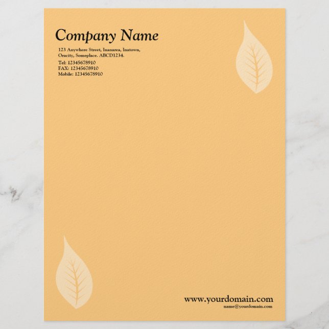 Elegantes Leaf - Light Orange (Filz) Briefbogen (Vorderseite)