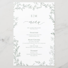 Elegantes Leaf Sage Green Monogram Wedding Menu