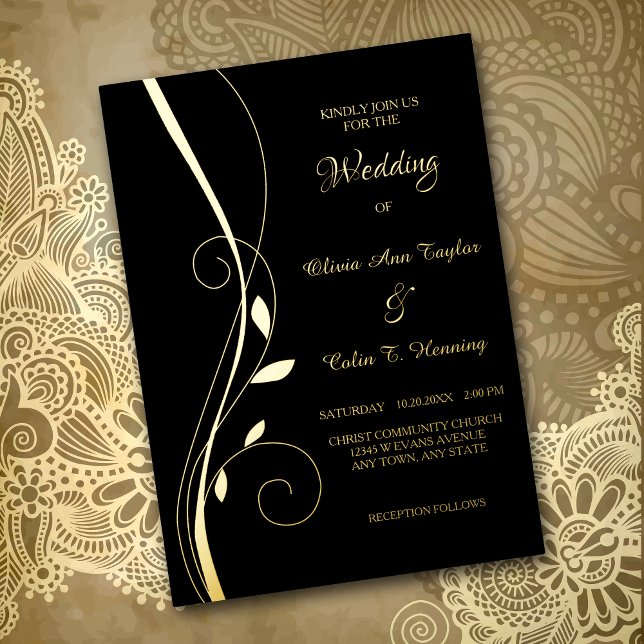 Elegantes Leaf Swirl Wedding Foil Einladung (Von Creator hochgeladen)