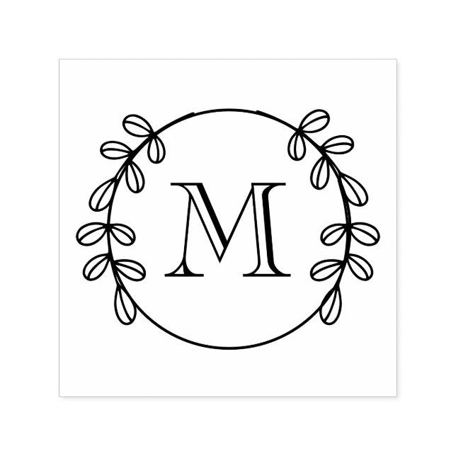 Elegantes Leaf-Wreath-Rahmen #2 Initial Monogram Permastempel (Design)