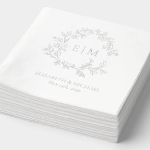Elegantes Leafy Wappen Mit Monogramm Wedding Silve Servietten Mit Folie