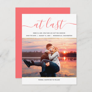 Elegantes lebendes korallenrotes Foto modern Save Einladung