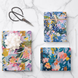 Elegantes, lebendiges Abstraktes Muster botanische Geschenkpapier Set
