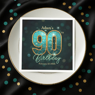 Elegantes, lebendiges Türkis und Gold zum 90. Gebu Serviette