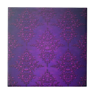 Elegantes lebendiges violettes Damastmuster Fliese