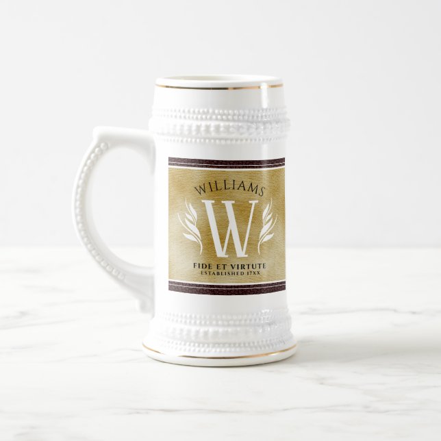 Elegantes Lederleder und Vintages Namensmotto Bierglas (Links)