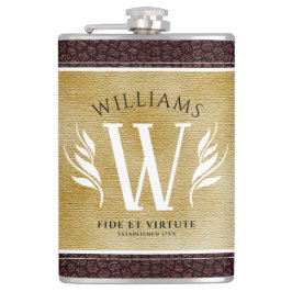 Elegantes Lederleder und Vintages Namensmotto Flachmann