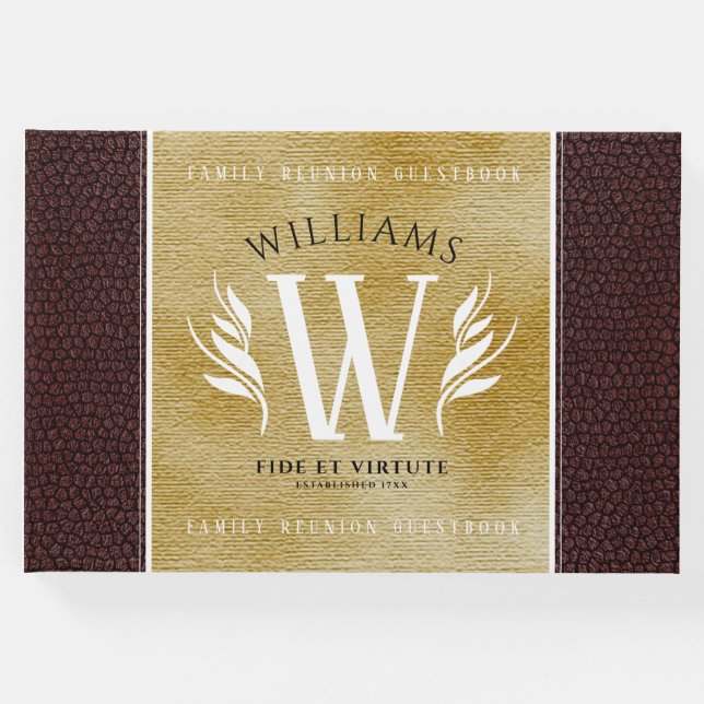 Elegantes Lederleder und Vintages Namensmotto Gästebuch (Vorderseite)