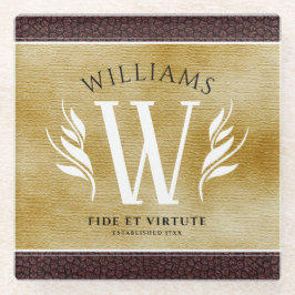 Elegantes Lederleder und Vintages Namensmotto Glasuntersetzer