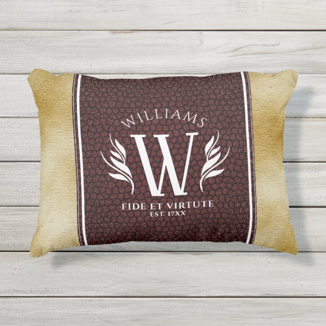 Elegantes Lederleder und Vintages Namensmotto Kissen Für Draußen (Vorderseite)
