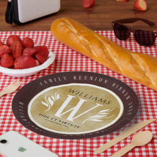 Elegantes Lederleder und Vintages Namensmotto Pappteller