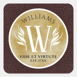 Elegantes Lederleder und Vintages Namensmotto Quadratischer Aufkleber