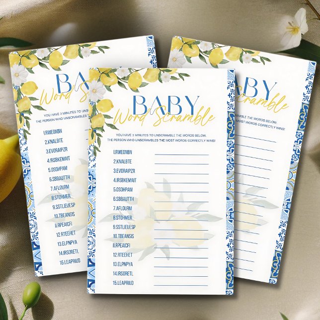 Elegantes Lemon Baby Shower Word Scramble Game (Von Creator hochgeladen)
