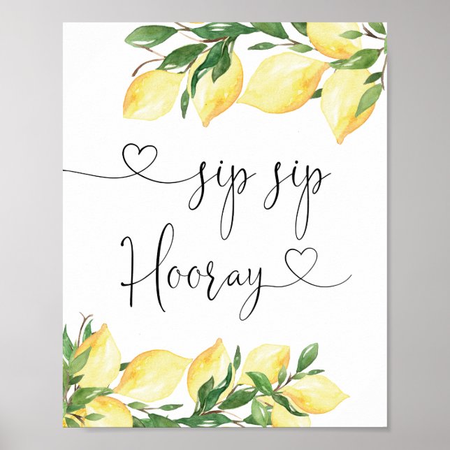 Elegantes Lemon Brautparty Sip Hooray Poster (Vorne)