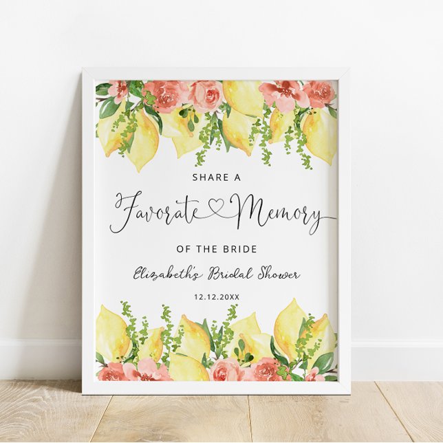 Elegantes Lemon Floral Favorite Memory Brautparty Poster (Von Creator hochgeladen)