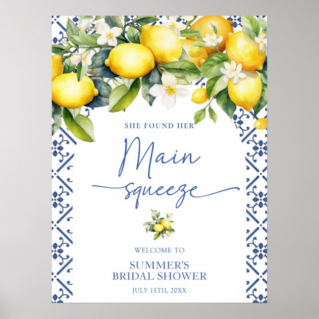 Elegantes Lemon Main Squeeze Brautparty Willkommen Poster (Vorne)