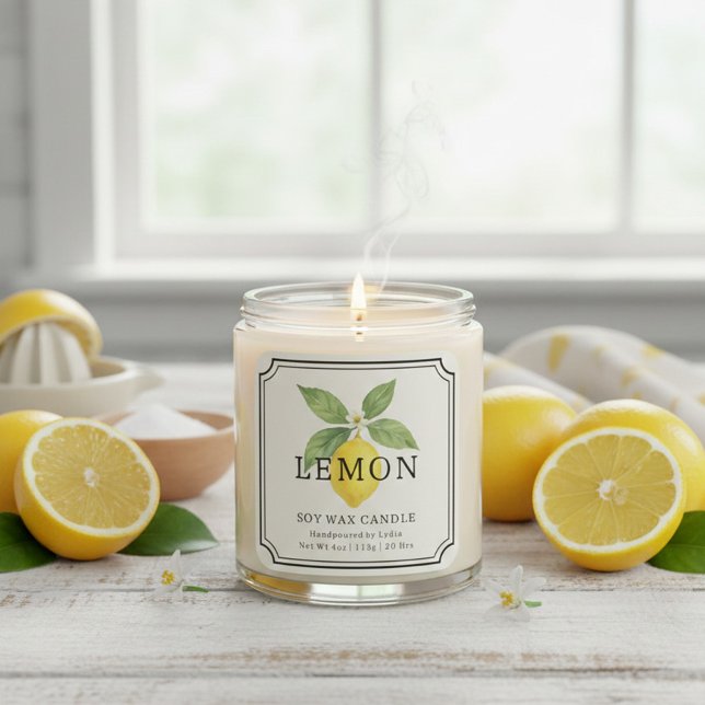 Elegantes Lemon Soy Wax Candle Business Label Quadratischer Aufkleber (Von Creator hochgeladen)