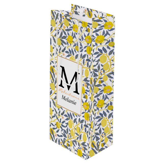 Elegantes Lemon Weinmuster wählen Sie Ihre Farbe Geschenktüte Für Weinflaschen (Vorderseite Schrägansicht)