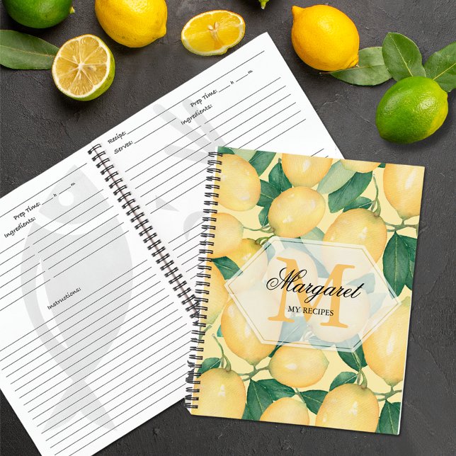 Elegantes Lemons Family Rezept Notebook Notizbuch (Elegant lemon design cover for family recipes notebook - SOFT or HARD cover)