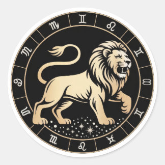 Elegantes Leo-Sternbild Gold Schwarz Runder Aufkleber