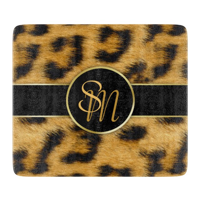 Elegantes Leopard-Druck-Monogramm - Schneidebrett (Vorderseite)