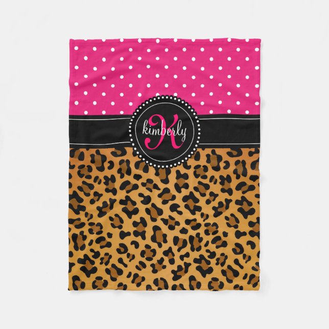 Elegantes Leopard-Druck-Rosa punktiert Girly Fleecedecke (Vorderseite)