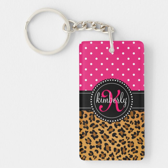 Elegantes Leopard-Druck-Rosa punktiert Girly Schlüsselanhänger (Vorderseite)