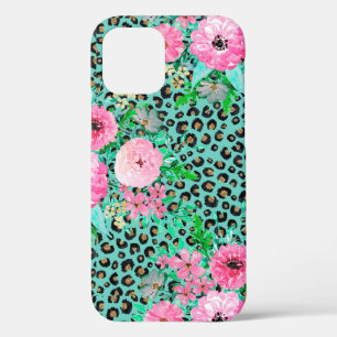 Elegantes Leopard Print & Floral Paint Mint Design Case-Mate iPhone Hülle