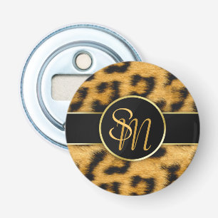 Elegantes Leopard Print Monogram - Flaschenetikett Flaschenöffner