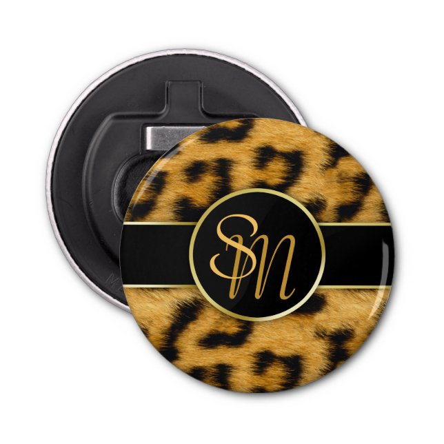 Elegantes Leopard Print Monogram - Flaschenetikett Flaschenöffner (Vorderseite)