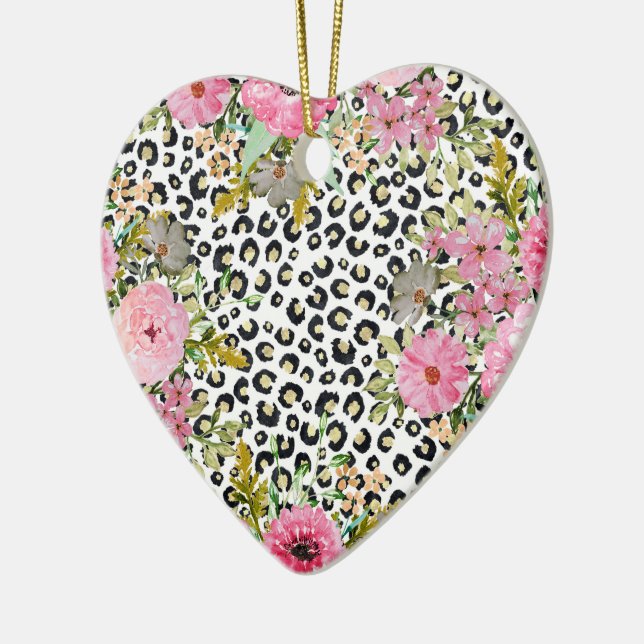 Elegantes Leopard Print und Blumendesign Keramik Ornament (Links)