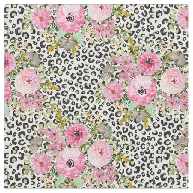 Elegantes Leopard Print und Blumendesign Stoff (Nahaufnahme)