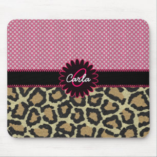 Elegantes Leopard Print und Polka Dot Monogram Mousepad