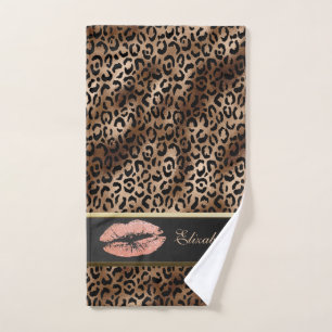 Elegantes Leopardenmuster Glitter Lippen Badhandtuch Set