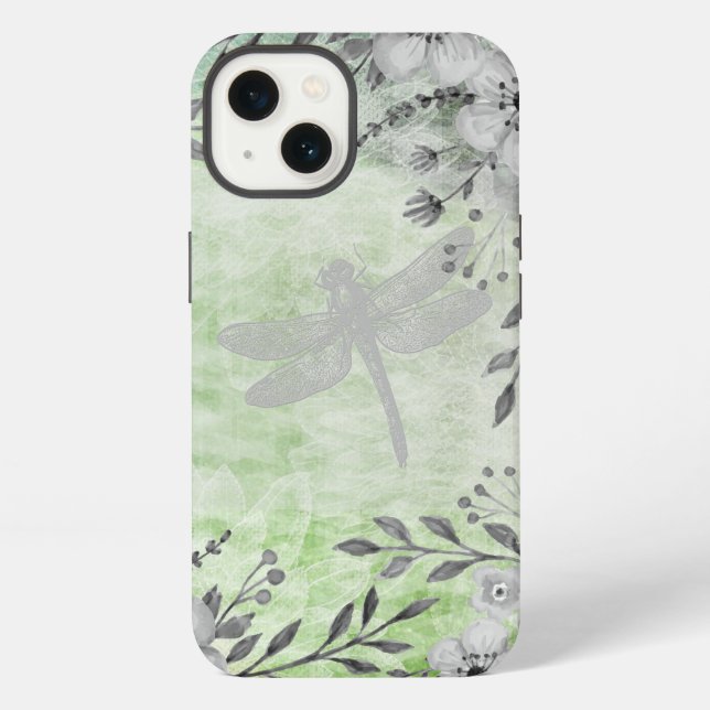 Elegantes Libellen-Blumenmuster iPhone Hülle (Rückseite)