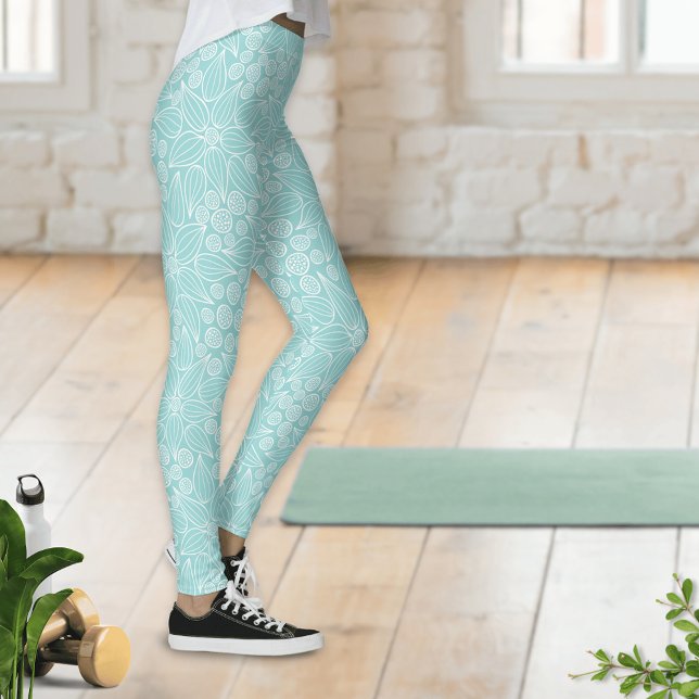 Elegantes Licht Aquamarin Aqua Mint Grüne Blüte Leggings (Von Creator hochgeladen)