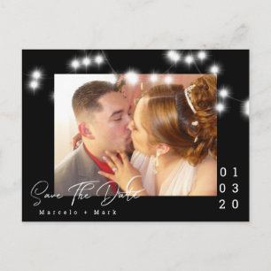 Elegantes Licht-String Save-the-Date-Script-Postka Postkarte