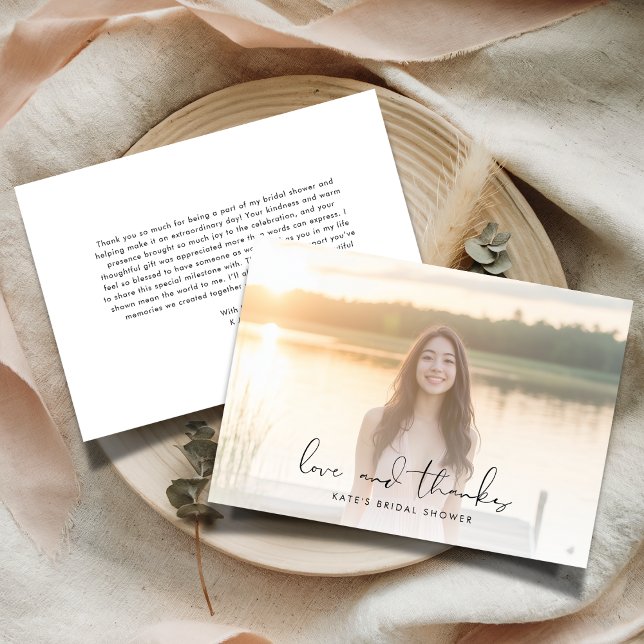 Elegantes Liebe & Dank Brautparty Foto Dankeskarte (Von Creator hochgeladen)