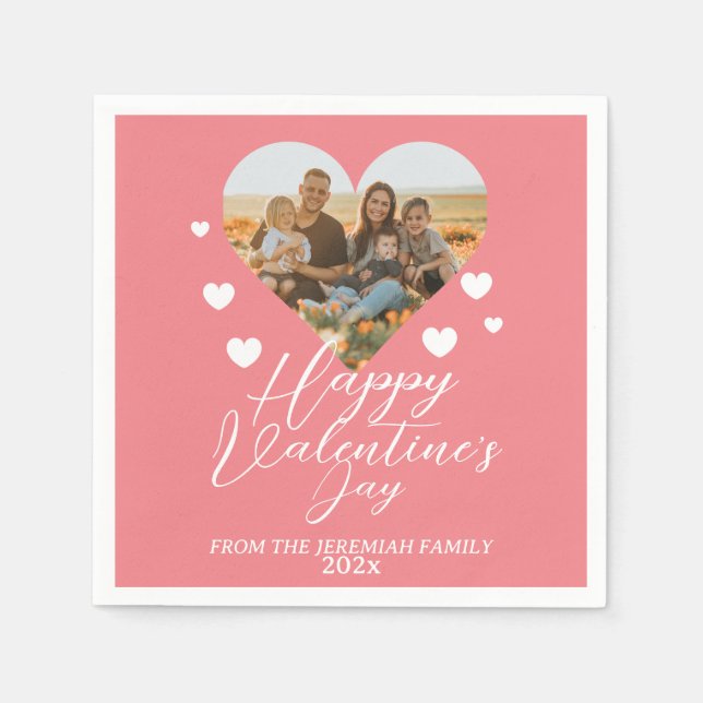 Elegantes Liebe Happy Valentine Day Family Foto Serviette (Vorderseite)