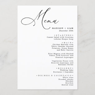 Elegantes, liebevoll kalligraphisches Hochzeitsmen Menükarte