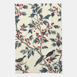 Elegantes Liedvogel-Winter-Stechapfel-Cream-Rot-Mu Geschirrtuch